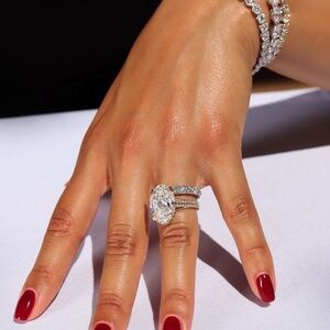 5 Carat Oval Engagement Ring Pave 100% 925 Sterling Silver in White Gold Color